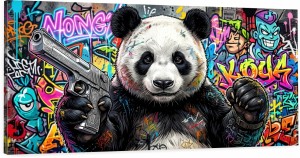 Obraz Pop Art: Panda z Pistoletem Loft – Graffiti Urban Art
