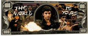 Obraz Pop Art: Scarface „The World Is Yours” – Tony Montana na tle 100 Dolarów