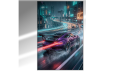Obraz PORSCHE GT3 RS Cyberpunk Fioletowe Neon Miasto Noc – Nowoczesne Płótno Futurystyczny Loft – Edycja Premium