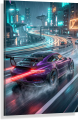 Obraz PORSCHE GT3 RS Cyberpunk Fioletowe Neon Miasto Noc – Nowoczesne Płótno Futurystyczny Loft – Edycja Premium