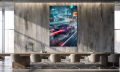 Obraz PORSCHE GT3 RS Cyberpunk Fioletowe Neon Miasto Noc – Nowoczesne Płótno Futurystyczny Loft – Edycja Premium