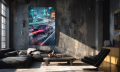 Obraz PORSCHE GT3 RS Cyberpunk Fioletowe Neon Miasto Noc – Nowoczesne Płótno Futurystyczny Loft – Edycja Premium