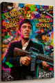 Obraz SCARFACE Tony Montana Pop Art Street Art – Nowoczesne  Loft z Dolarami i Cytatem The World Is Yours – Edycja Premium