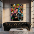 Obraz SCARFACE Tony Montana Pop Art Street Art – Nowoczesne  Loft z Dolarami i Cytatem The World Is Yours – Edycja Premium