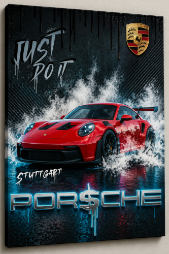 Obraz PORSCHE 911 GT3 RS Czerwone Just Do It Motywacyjny – Nowoczesna Sztuka Loft Street Art – Edycja Premium