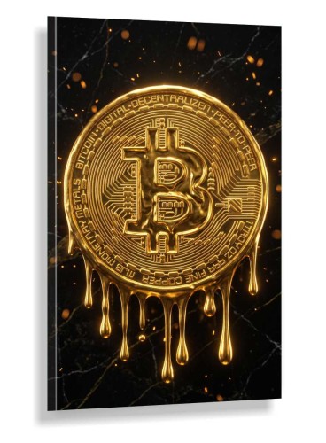 Obraz BITCOIN Liquid Gold na Czarnym Marmurze – Nowoczesny Luksusowy Pop Art Money do Biura i Salonu – Edycja Premium