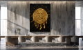 Obraz BITCOIN Liquid Gold na Czarnym Marmurze – Nowoczesny Luksusowy Pop Art Money do Biura i Salonu – Edycja Premium