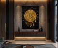 Obraz BITCOIN Liquid Gold na Czarnym Marmurze – Nowoczesny Luksusowy Pop Art Money do Biura i Salonu – Edycja Premium
