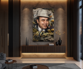 Obraz AL CAPONE Mafia Gangster Pop Art – Nowoczesna Sztuka Loft z Dolarami i Złotym Napisem do Biura i Salonu – Edycja Premium