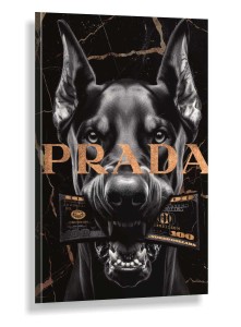 Obraz DOBERMAN PRADA Money Art Czarny Marmur – Nowoczesna Sztuka Loft Glamour z Dolarem do Biura i Salonu – Edycja Premium