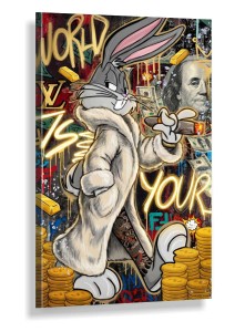 Obraz KRÓLIK BUGS The World Is Yours Pop Art Motywacyjny – Nowoczesna Sztuka Loft Street Art – Edycja Premium