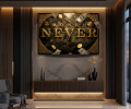 Obraz MONEY NEVER SLEEPS Motywacyjny Złote Dolary – Nowoczesna Sztuka Pop Art – Edycja Premium