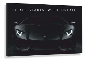 Obraz LAMBORGHINI AVENTADOR It All Starts With Dream – Nowoczesna Sztuka Motywacyjna Loft Stealth Black do Biura i Salonu – Edycja Premium