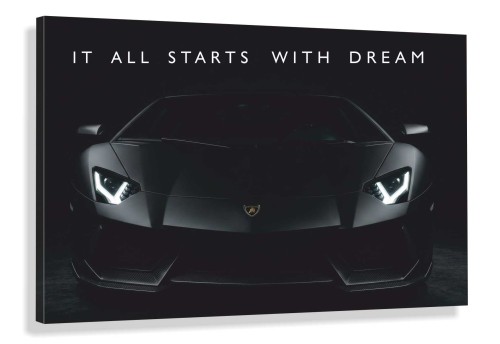 Obraz LAMBORGHINI AVENTADOR It All Starts With Dream – Nowoczesna Sztuka Motywacyjna Loft Stealth Black do Biura i Salonu – Edycja Premium