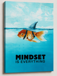 Obraz MINDSET IS EVERYTHING Rekin Złota Rybka – Nowoczesna Sztuka Motywacyjna Loft do Biura i Salonu – Edycja Premium