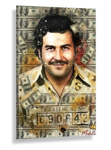 Obraz PABLO ESCOBAR Akwarela Mafia Money Art – Nowoczesna Sztuka Loft z Dolarami i Napisem Medellin – Edycja Premium