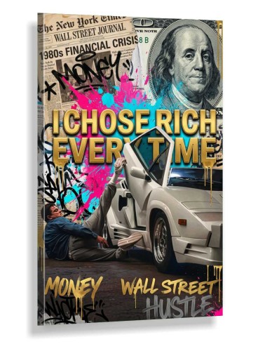 Obraz WILK Z WALL STREET I Chose Rich Every Time Leonardo DiCaprio Lamborghini – Nowoczesny Luksusowy Pop Art Money do Biura – Edycja Premium