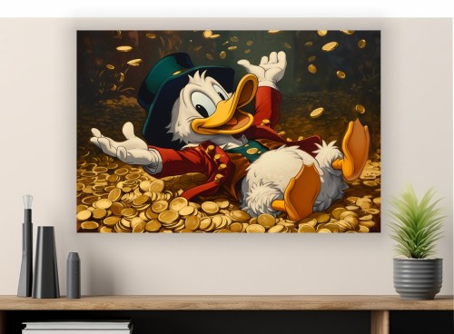 Obraz Sknerus McKwacz Kąpiel w Złocie – Nowoczesny Obraz Pop Art do Biura