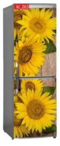 Naklejka, Okleina Laminowana na Lodówkę Słoneczniki Drewno