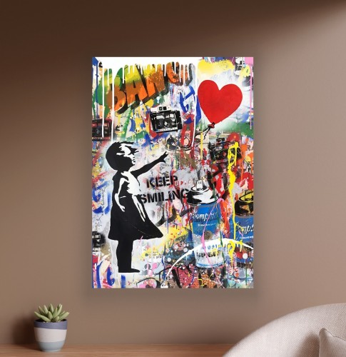 Obraz DZIEWCZYNKA Z BALONIKIEM Banksy OBRAZ Pop Art Keep Smiling Graffiti