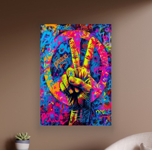 Obraz PACYFKA PEACE Znak Pokoju OBRAZ Pop Art Neon Graffiti Kolorowy