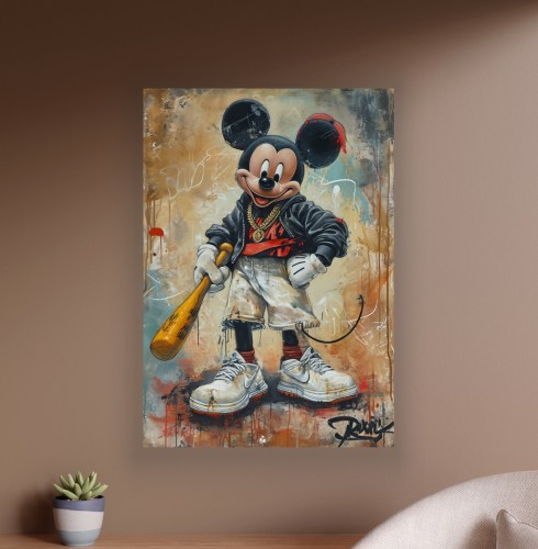 Obraz MYSZKA MICKEY Graffiti Rebel Nowoczesny OBRAZ Pop Art Kij Bejsbolowy Loft