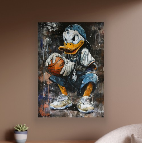 Obraz KACZOR DONALD Koszykówka Nowoczesny OBRAZ Pop Art Graffiti Streetwear Loft