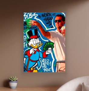 Obraz SKNERUS WILK Z WALL STREET Need Money For Yacht OBRAZ Motywacyjny Pop Art