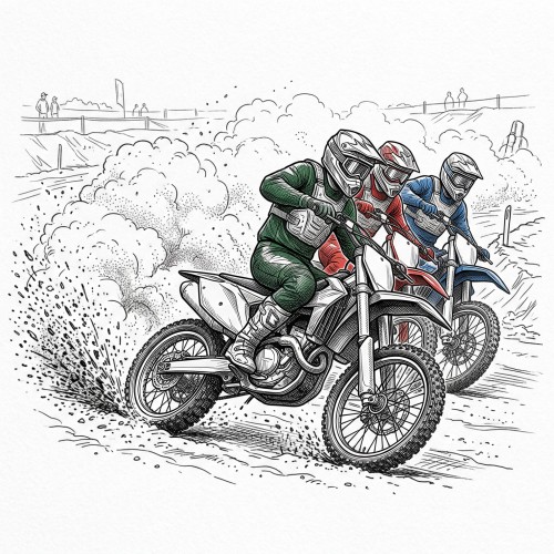 Dynamiczna fototapeta komiksowa – wyścig motocross, motocykle enduro i sportowe emocje dla dzieci i młodzieży MOTO-X 