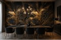 Ekskluzywna fototapeta 3D ze złotymi kwiatami – płynne linie i czarny marmur w stylu Glamour i Modern Classic AURELIA