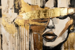 Fototapeta z portretem kobiety – złota abstrakcja, nowoczesny pop-art i zmysłowy portret w stylu Modern Glamour AMARA 