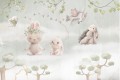 Bajkowa fototapeta dla dzieci – leśne zwierzątka, króliczki w chmurkach i pastelowa akwarela w stylu Boho 