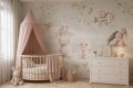Bajkowa fototapeta dla dzieci – leśne zwierzątka, króliczki w chmurkach i pastelowa akwarela w stylu Boho 