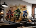 Fototapeta z wyścigiem motocross – akwarelowe motocykle enduro, kłęby kurzu i sportowe emocje dla chłopca i nastolatka