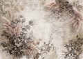 Romantyczna fototapeta z kwiatami i trawą pampasową – rycina botaniczna, beżowe tło i puszyste pióropusze w stylu Boho i Organic Modern