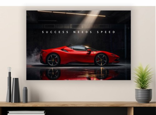 Obraz FERRARI SUCCESS NEEDS SPEED Motywacyjny Samochód Superauto Wyścigi Garaż