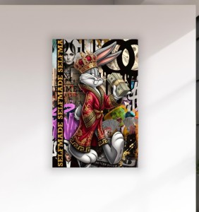Obraz KRÓLIK BUGS Król Pop Art Król Szat Versace Pieniądze Graffiti Kolorowy Kolarz