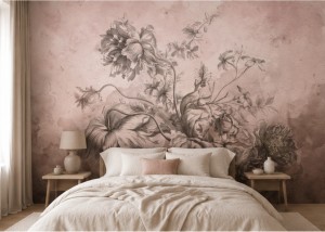 Fototapeta kwiaty vintage – barokowy bukiet, akwarelowe tło i elegancka grafika w stylu retro i boho palisander VERONA