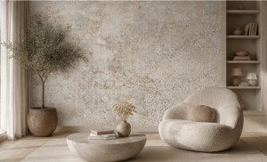 Fototapeta ornament vintage – przecierany wzór arabeski, beżowy beton i postarzana tekstura w stylu loft