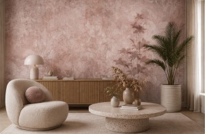 Fototapeta kwiaty retro – brudny róż, ornament arabeski i przecierane tło w stylu vintage i shabby chic