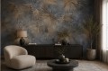 Fototapeta liście palmy – złote akcenty, ciemnoszary beton i struktura loft w stylu modern jungle