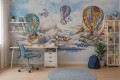 Fototapeta balony i samoloty – podniebna podróż, puszyste chmury i bajkowy wzór do pokoju dziecka