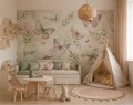 Fototapeta pastelowe motyle dla dziewczynki wzór botaniczny w stylu boho  do pokoju dziecka