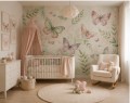 Fototapeta pastelowe motyle dla dziewczynki wzór botaniczny w stylu boho  do pokoju dziecka