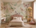 Fototapeta pastelowe motyle dla dziewczynki wzór botaniczny w stylu boho  do pokoju dziecka