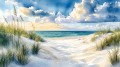 Ftotapeta nadmorskie wydmy – piaszczysta plaża, akwarelowe morze i słoneczny krajobraz 