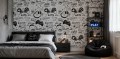 Fototapeta dla gracza napisy gamingowe czarno-biały wzór doodle w stylu nowoczesnym