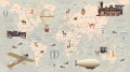 Fototapeta dla dzieci Mapa Świata retro z pojazdami i zwierzętami