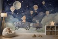 Fototapeta dziecięca Balony na tle nocnego nieba z księżycem