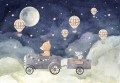 Fototapeta dziecięca Balony na tle nocnego nieba z księżycem
